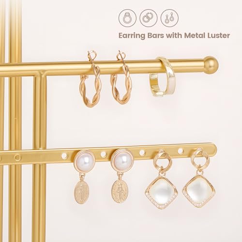 Lolalet Bracelet Display Stand Necklaces Holder, 5 Tiers Jewelry Organizer and Storage Rack with Velvet Slot and Metal Base, for Women Bangles Watches Ring Earrings -White - color: White