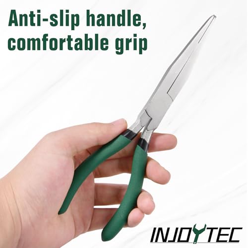 Long Flat Nose Pliers Serrated Jaw Extra Long Nose Plier Duckbill Pliers Jewelry Making Supplies for Jewelry Making, Fishing, Wire Wrapping, Crafts, Flat Plier for Hard to Reach Narrow Spaces