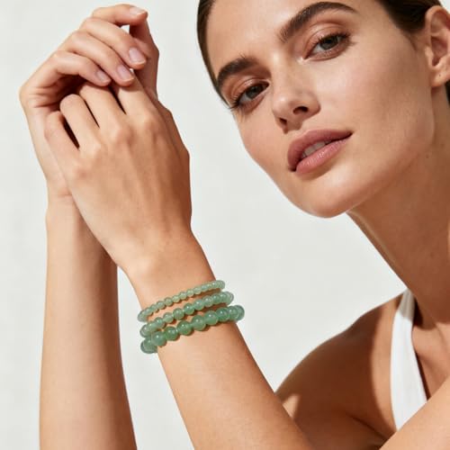 3Pcs Natural Healing Crystal Bracelets for Women Men, 4mm 6mm 8mm Beaded Stretch Bracelet Set, Black Tourmaline Natural Stone Gemstone Jewelry Gifts for Meditation, Reiki & Yoga - color: Green Aventurine