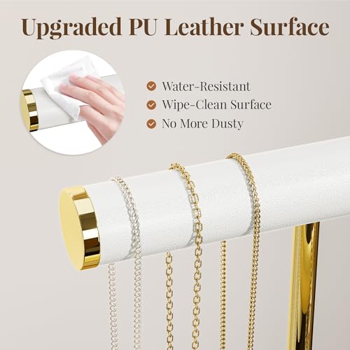 bussdis 3 Tier Bracelet Holder Display - White Leather Bracelet Holder, Detachable T Bar Jewelry Holder Organizer for Bracelet, Necklace, Earrings, Rings, Watches, Bangle - color: White