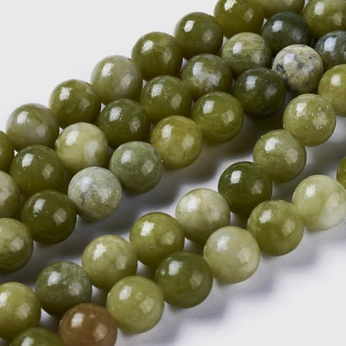 45Pcs Natural Chinese Jade Beads 8mm Round Natural Gemstone Beads Smooth Loose Spacer Bead for DIY Craft Bracelet Necklace Earrings Jewelry Making Supplies - color: Natural Chinese Jade
