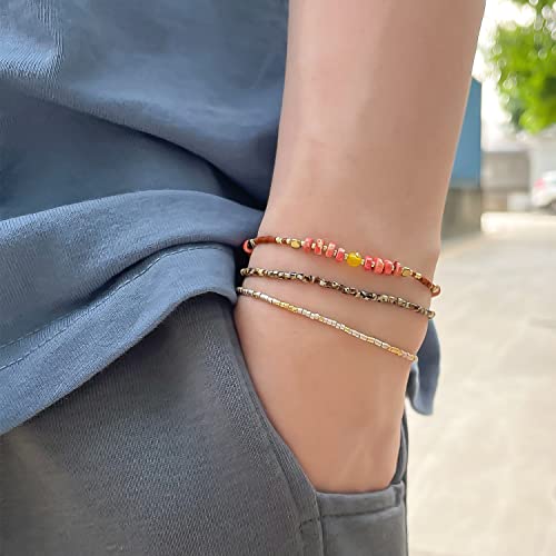 KELITCH Adjustable turquoise bead bracelet single color knitting friendship bracelet fashion jewelry daily wear gift (28 color selection) - color: Coffee 04F