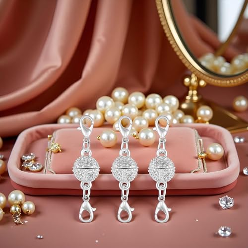 Magnetic Crystal Ball Jewelry Clasps Set, Gold and Silver Plated, Easy-to-Use Connectors with Lobster Closures for Necklaces (6pcs Golden Silvery) - color: 6pcs golden silvery