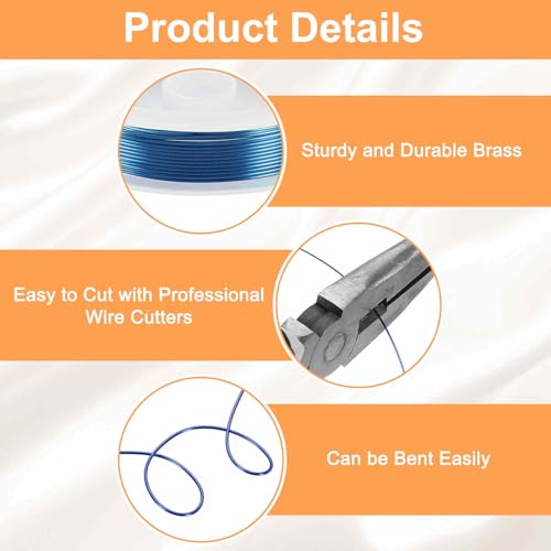 HARFINGTON 10ft Jewelry Wire, 22 Gauge (0.7mm) Brass Craft Soft Metal Tarnish Resistant Copper Beading Wire for Jewelry Making Supplies Crafting, Blue - color: Blue, size: 21 Gauge x 10ft