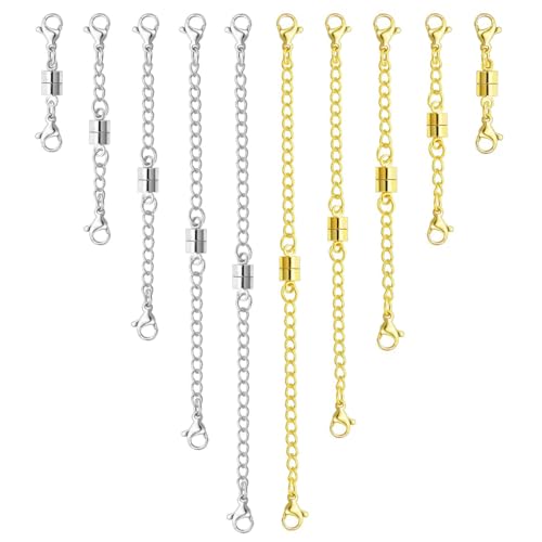 OHINGLT Necklace Extender Magnetic Clasps Chain Extenders for Necklaces,Gold and Silver Magnetic Necklace Clasps and Closures with Bracelet Extension - color: 10Pcs | Gold & Silver