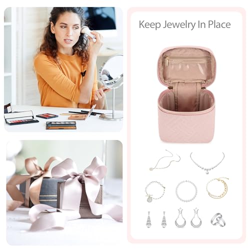 Teamoy Mini Jewelry Organizer with 6 Small Jewelry Bags, Travel Jewelry Storage Box for Necklaces, Rings, Earrings, Bracelets, Quilted Pink - color: Pink