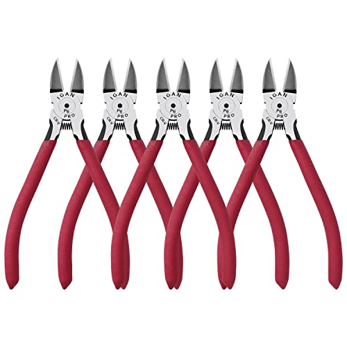IGAN-P6 Wire Flush Cutters (Pack of 5), 6-inch Ultra Sharp and Powerful Side Cutter Clippers, Ideal Wire Snips for Handmade and Any Clean Cut Needs - size: Pack 5