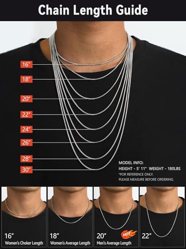 FaithHeart Stainless Steel Chains for Men, Silver/Black/14K Gold Plated Snake/Wheat/Box/Rope/Rolo Chain Necklace 16-30 Inches with Delicate Gift Box - color: 01. Snake Chain-Silver, size: Length 16 Inches
