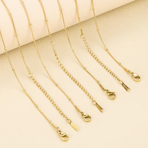 SMYHTGLIF 12 Pcs Stainless Steel Round Snake Necklace Chain Bulk Gold Necklace Chain for Women DIY Jewelry Making - color: Gold Snake Bead, size: 18 inches
