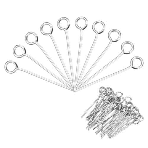 MECCANIXITY 120pcs Stainless Steel Eye Pins 0.6mm/24 Gauge 15mm Earring Flat Headpins for Jewelry Making Supplies Jewelry Findings, DIY Craft, Necklace, Silver