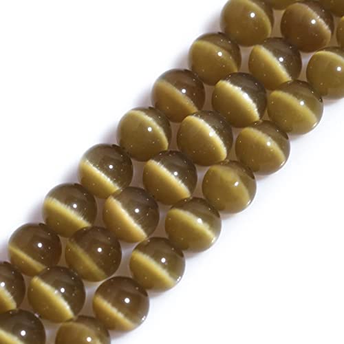 HAAMIIQII 8mm Brown Cat Eye Glass Round Crystal Stone Loose Gemstone Beads for Jewelry Making Bracelets Necklaces Earrings Crafts (45-50pcs) - color: Brown, size: 8mm (45pcs)