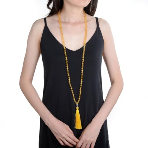 Adabele Premium 108 Mala Beads Malas Necklace - Natural Healing Gemstone Tibetan Buddhist Japa Prayer Meditation Reiki Chakra Stone Quartz Rock Women Men Jewelry - style: Citrine