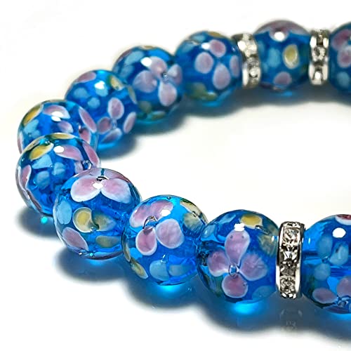 Artsy Crafts 20 Pcs 12mm Lampwork Flower Glass Beads, European Murano Glass Beads, Handmade Loose Crystal Beads for Jewelry Making Charm Bracelet Necklace Earrings Rosary (Sky Blue) - color: Sky Blue