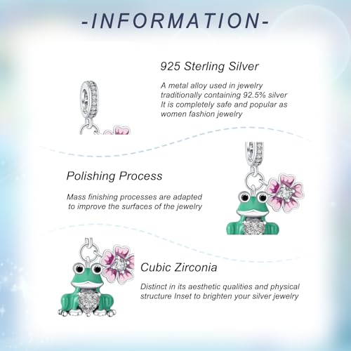 925 Sterling Silver Charms for Bracelets Gold Love and Heart Charms Cherry Blossom Dangle Beads Jewelry for Women - color: Frog and Flower