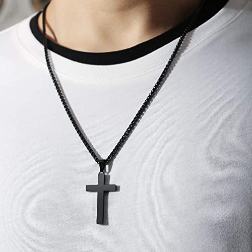 P. BLAKE Stainless Steel Cross Pendant Necklace for Men Boys, Christian Cross Pendant with 16-24 Inches Chain Cross Necklace Jewelry Gifts - size: 18 Inches, style: Black Pendant 1.7*0.9