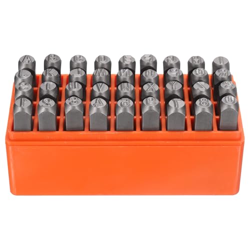 HARFINGTON 36pcs Metal Stamping Kit 5/16" (8mm) Steel Uppercase Letter and Number Punch Set (A-Z / 0-8 / "&" Symbol) Punch Press Tool with Case for Imprinting Metal Plastic Wood Leather - size: 5/16"