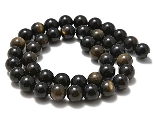 AD Beads Natural Gemstone Smooth Round Loose Beads 15“ 6mm 8mm 10mm (6mm, Gold Obsidian) - color: Gold Obsidian, size: 6mm