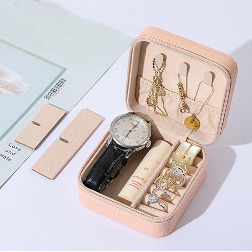 Travel Jewelry Case 2 Pack Mini Travel jewelry Box Portable Organizer Women Girls Gift Box for Rings Earrings Necklaces Bracelets - color: Pink