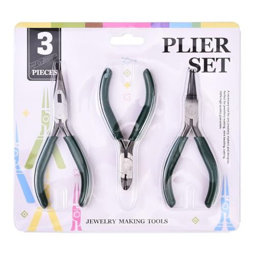 Pliers for Jewelry Making, Jewelry Pliers Set Includes Needle Nose Pliers, Round Nose Plier and Wire Cutters, Jewelry Making Tools for Jewelry Repair, Wire Wrapping, Beading and Crafts - color: Dark Green
