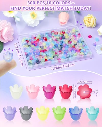 FIVEIZERO 300PCS Acrylic Lily Bell Flower Bead Caps, 10 Colors Trumpet Floral Beads Charms for Bracelets, Necklaces & DIY Jewelry Making Crafts - color: Acrylic Lily-of-the-Valley