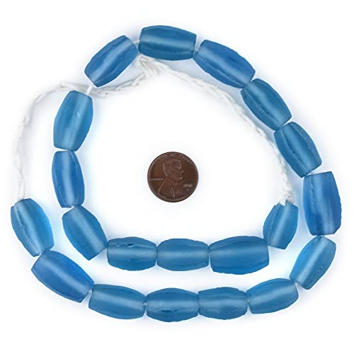 The Bead Chest Light Blue Faceted Cylinder Java Recycled Glass Beads (20x12mm) - color: Light Blue