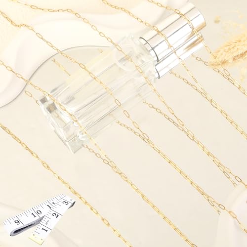 16Ft Stainless Steel Paperclip Chain for Jewelry Making, 2.5mm Width Gold Plated Paper Clip Link Chains Roll for DIY Necklace Bracelet Jewelry Making Supplies with Lobster Clasps Soft Tape Measure - color: Paperclip 2.5mm Gold with Soft Tape Measure
