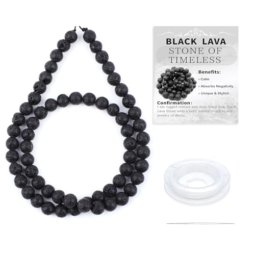 Natural Stone Beads Round Genuine Real Stone Beading Strand Loose Gemstones DIY Smooth Bead for Bracelet Necklace Earrings Jewelry Making (Black Lava, 6mm 60 Pieces) - color: Black Lava, size: 6mm 60pcs