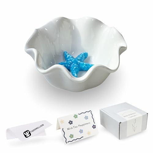 Jewelry Holder Dish Ceramic Flower Ring Dish Tray Decorative Starfish Trinket Dish Preppy Room Decor Coastal Jewelry Bowl Wedding Mother's Day Christmas Birthday Gifts for Women (Blue Starfish) - style: Blue Starfish