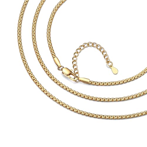 Bestyle 18K Gold Plated/Silver/Black Chain for Men, Hypoallergenic 2/4/6/8mm Stainless Steel Flat Link Chain Necklace for Men & Women Hip Hop Jewelry, 14-30" - color: 2mm-Gold, size: 14 Inch
