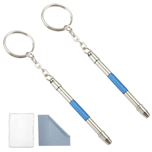 Glasses Repair Kit with Precision 5 in 1 Mini Screwdrivers Set Keychain for Eyeglasses, Sunglasses, Jewelry, Watch, Electronics, Toy, Eye glass Repairing Kit, Hex, Phillips, Flat Head (2pcs Blue) - color: 2pcs Blue