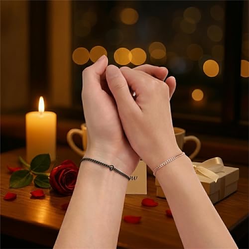 Mother’s Day Gift – Permanent Bracelet Kit with Love Vow Card, 316L Stainless Steel Chain & 925 Silver Heart Clasp, Handcrafted, Ideal for Anniversary & Romantic Date Night - color: Rose Gold + Black 1
