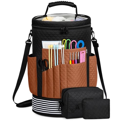 IBFUN Crochet Yarn Knitting Bag 3PCS - Expandable Yarn Storage Organizer Crocheting Bag with Accessories Cases Adjustable Strap for Hooks, Needles, Accessories, Crochet Lovers, Supplies, Beginners - color: Multicolored