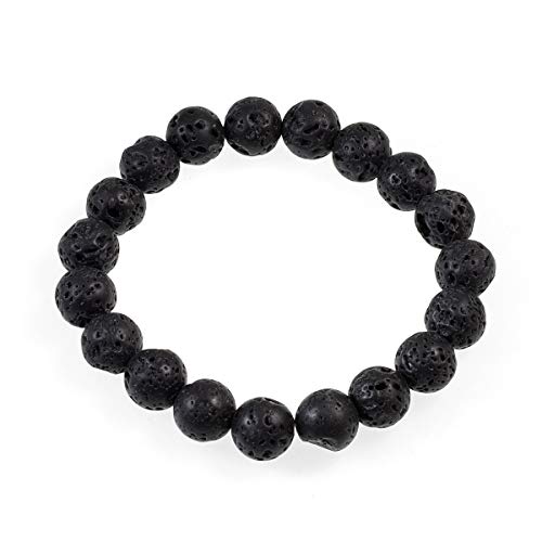 AD Beads Natural Gemstone Round Beads Stretch Bracelet Healing Reiki 10mm (Black Lava Rock) - color: Black Lava Rock