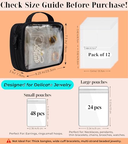 Travel Jewelry Organizer Case Transparent Jewelry Storage Book Binder Bag for Earrings, Rings, Necklace, Bracelet,Black - color: Black,Clear Window