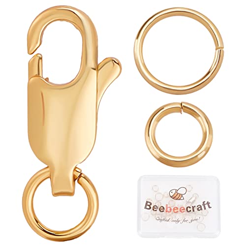 Beebeecraft 6Pcs 18K Gold Plated Jewelry Lobster Clasp 0.6x0.24Inch with 12Pcs 6/7mm Open Jump Rings for Bracelets Necklace Jewelry Making Connector - color: Gold