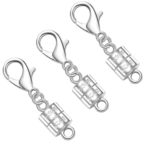 925 Silver Magnetic Necklace Clasp with Lobster Clasp,Magnetic Necklace Clasps and Closures for Bracelet Necklace Extender (3silvery) - color: 3silvery