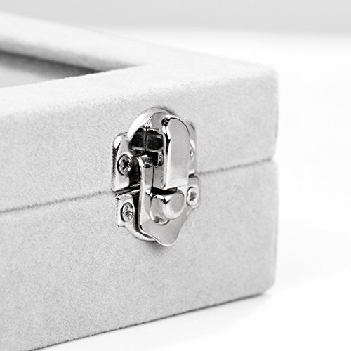 Jewelry Box Rings Organizer Tray 7 Slots Velvet Jewelry Earring Storage Box With Transparent Lid Jewelry Display Case for Girls Women (Gray) - color: Gray