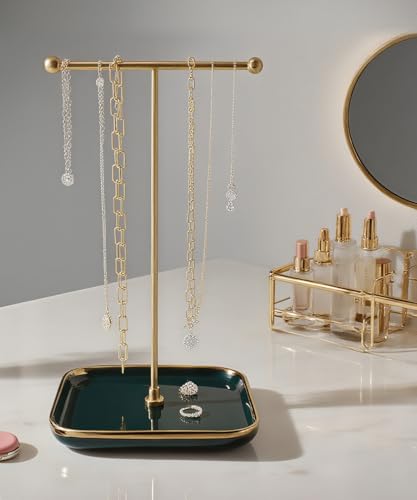 VROOMIUM Necklace Holder- Ceramic Base 1ft Height Jewelry Organizer Stand, Aesthetic Jewelry Hanger Display for Necklaces, Bracelets, Rings, Exhibidor de Collares-Elegant Green - color: Sq. Elegant Green
