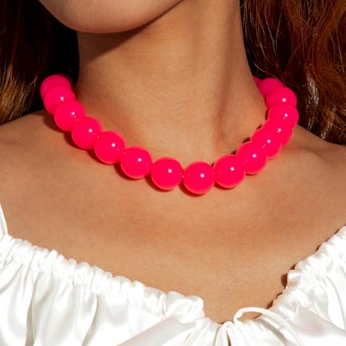 Colorful Chunky Beaded Necklace for Women Acrylic Bead Choker Necklaces Fashion Large Round Beads Necklaces for Women Handmade Summer Jewelry - color: Red Beaded Necklace
