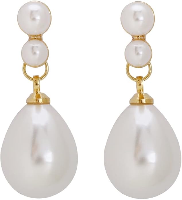 Pearl Clip on Earrings for Women Drop Clip Earrings for Women Gold Plated White Imitation Pearl Earrings Fashion