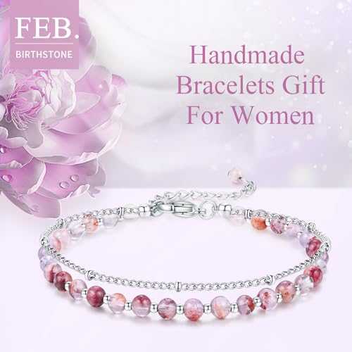 Peridot Stand Silver Gold Bracelets, Handmade Birthstone Stack Bracelet Crystal Gemstones Bead Chain Gift for Women, 8" - color: Silver-02-Amethyst