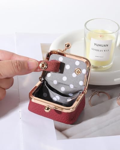 COOLYOUTH Leather Mini Jewelry Box Travel Jewelry Case Portable Small Coin Purse with Kiss Lock Travel Ring Box (Small-Red) - color: Small-Red