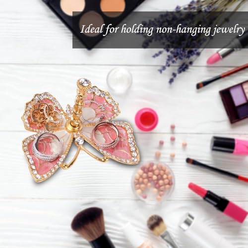 Matashi Butterfly Jewelry Holder for Women, Enamel - Gold Plated Jewelry Stand Organizer Ring Holder w/Crystals, Gift for Mom on Christmas, Mother’s Day, Birthday, Anniversary, Valentine’s Day, Pink - color: Pink