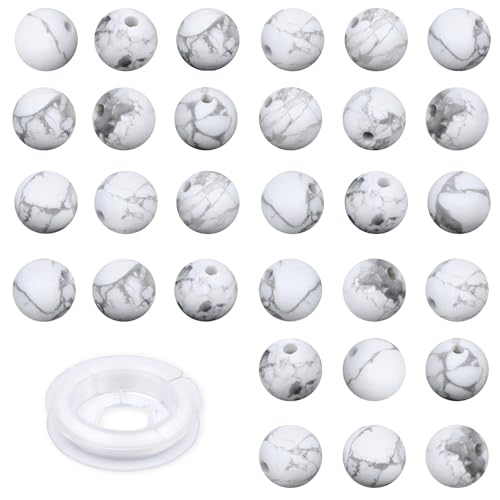 4mm 200pcs Natural Stone Round Beads Matte White Howlite Genuine Stone Beading Loose Gemstone DIY Charm Smooth Beads for Bracelets Necklaces Earrings Hole Size 1mm (Matte White Howlite 4mm) - color: Matte White Howlite, size: 4mm