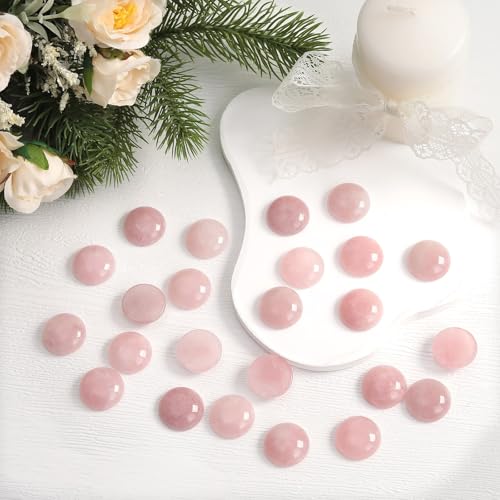 moonsix 10PCS Round Rose Quartz Cabochons Flatback CAB Gemstone Beads Crystal Flat Stone for DIY Craft Jewelry Making, 22mm - color: pink, size: 22mm