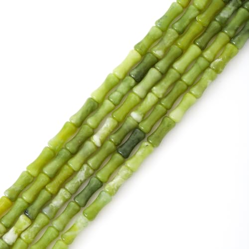 5x12mm Natural Green Jade Stone Bamboo Shape Gem Healing Energy Loose Spacer Beads for DIY Necklace Bracelet Earring - color: Green Jade