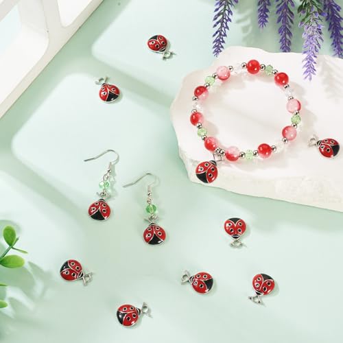 Craftdady Enamel Dangle Charms Pendant Food Animal Flower Cute Charms Colorful Metal Fruit Pendants Hang Ornament for Craft Bracelet Necklace Earring Key Chains Jewelry Making - color: Red Ladybug