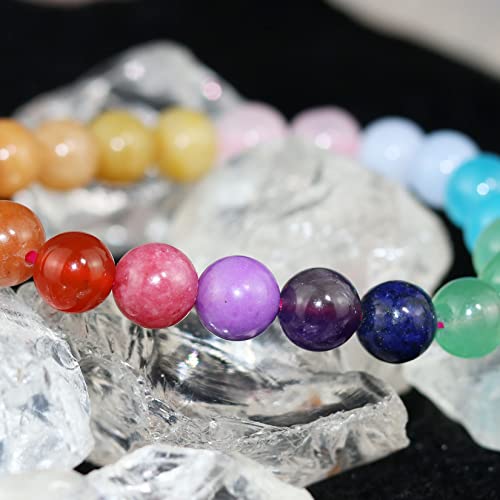 8mm Natural Gemstone Stretch Bracelet, Handmade Unisex Crystal Bracelets for Meditation, Yoga, Spiritual Healing & Positive Energy - color: 7 Chakra