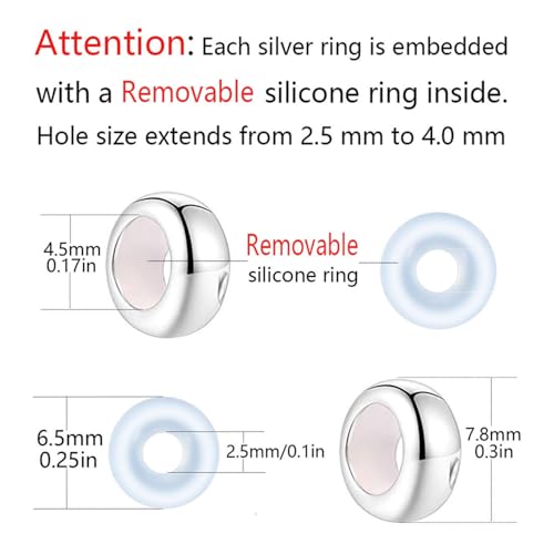 Clip Stopper Charms Sterling Silver Rondelle Spacer Bead Charm Stopper Charm for Pandora Charm Bracelets - color: Silver (8 pcs )