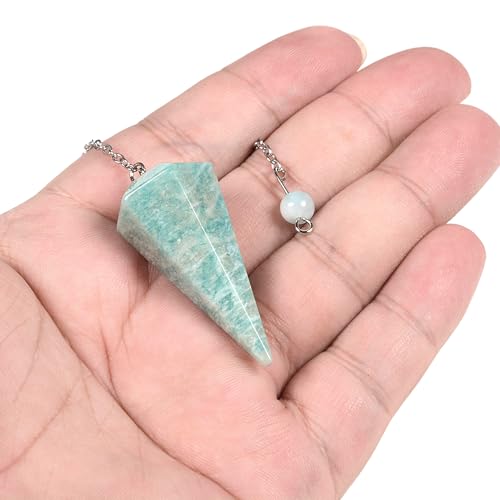 Justinstones Natural Blue Amazonite Gemstone Rock Crystal Hexagonal Pointed Reiki Chakra Pendant Pendulum - color: Blue Amazonite